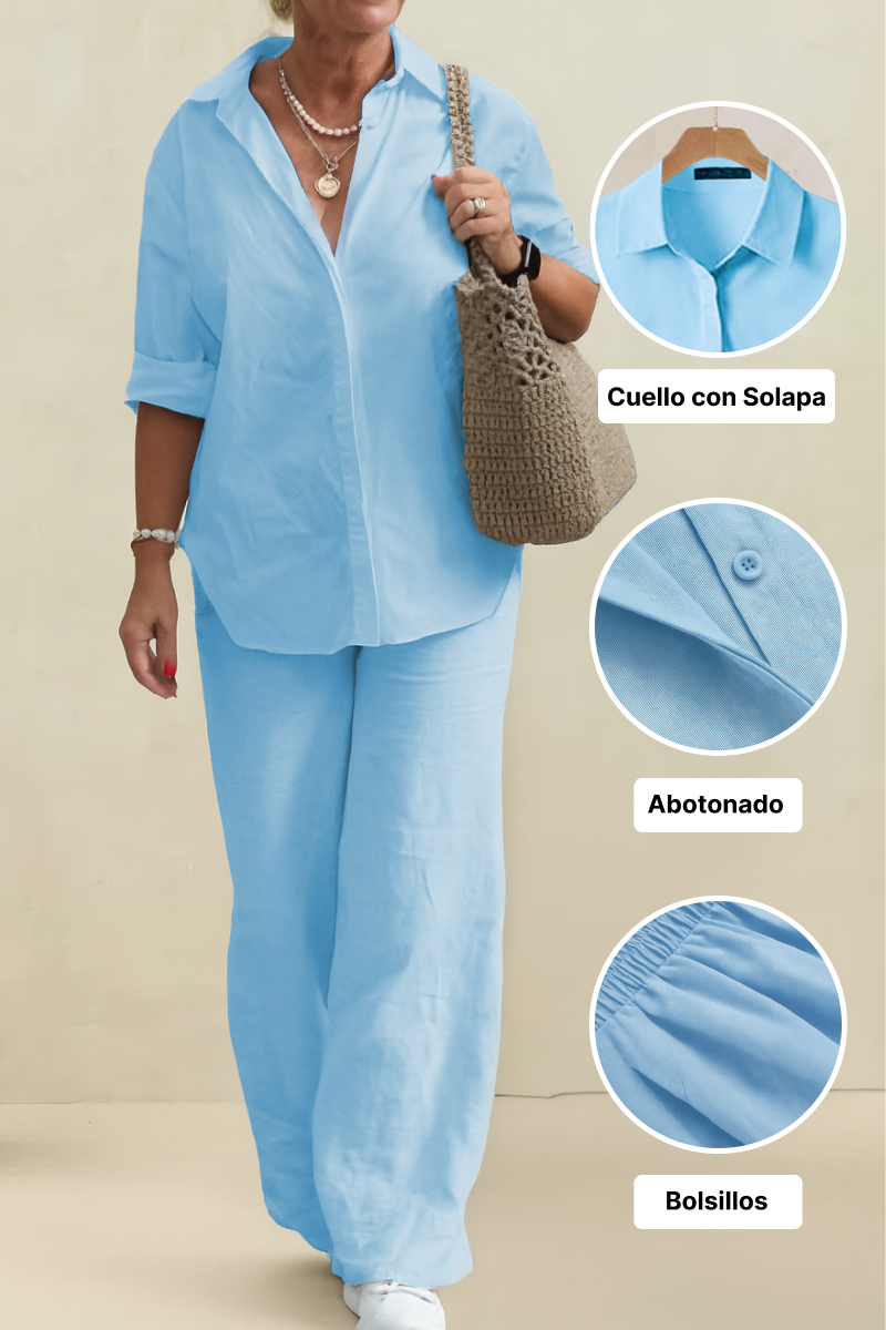 Conjunto de camisa oversize 100% algodón y pantalón de pata ancha
