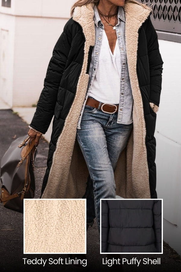 Abrigo de Peluche con Capucha y Forro de Sherpa