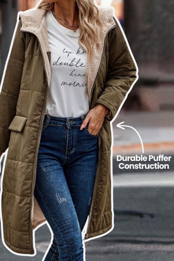 Abrigo de Peluche con Capucha y Forro de Sherpa