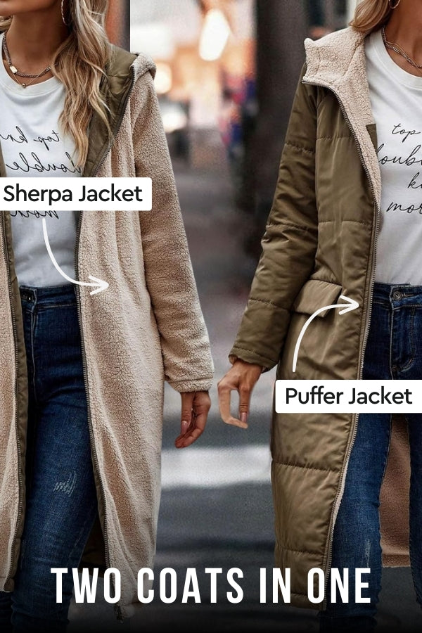 Abrigo de Peluche con Capucha y Forro de Sherpa