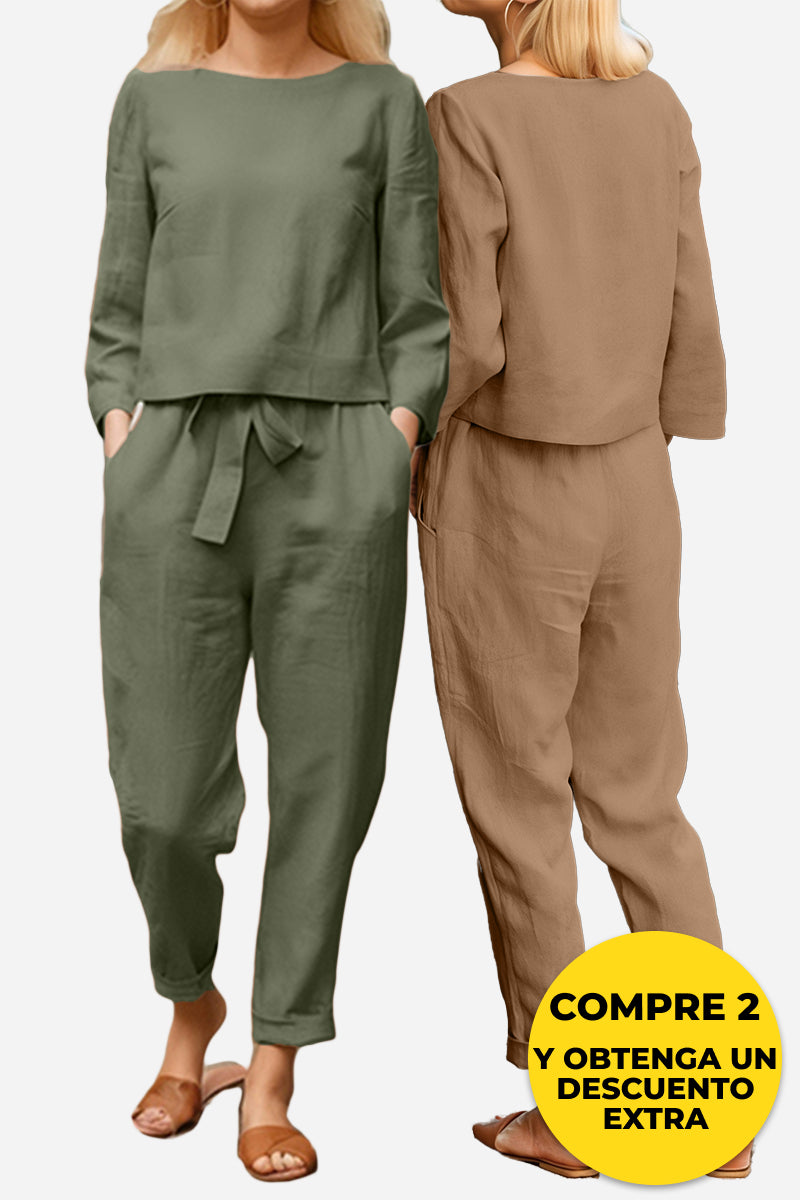 100% Conjunto de 2 Piezas Monocromo de Algodón y Lino