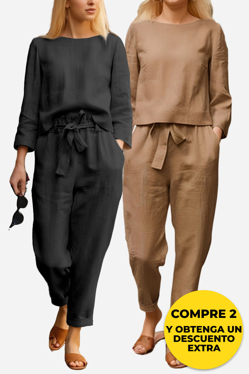 100% Conjunto de 2 Piezas Monocromo de Algodón y Lino