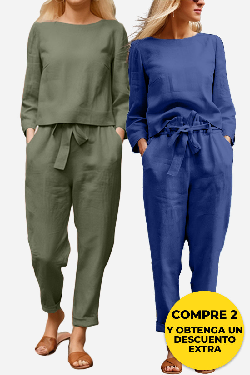 100% Conjunto de 2 Piezas Monocromo de Algodón y Lino