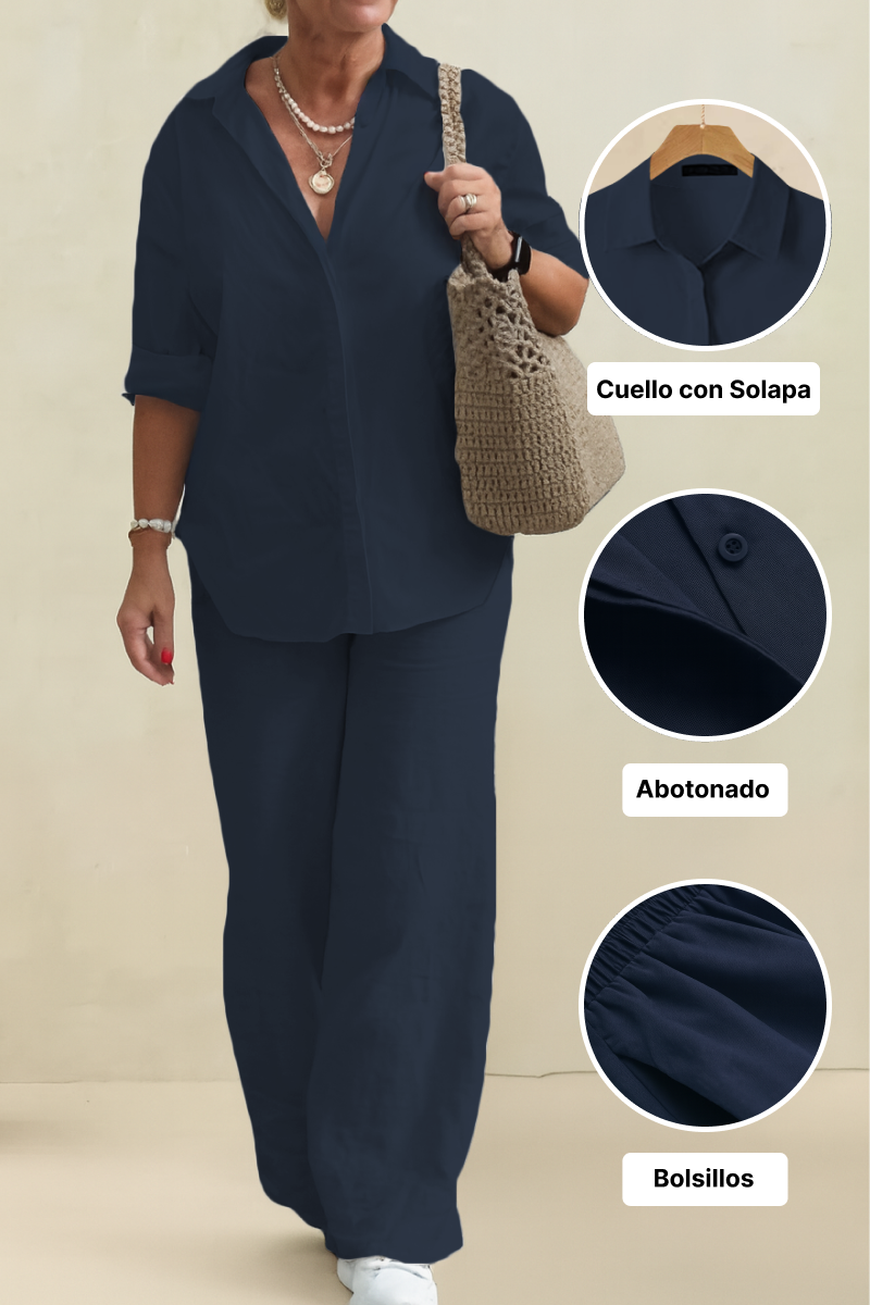 Conjunto de camisa oversize 100% algodón y pantalón de pata ancha