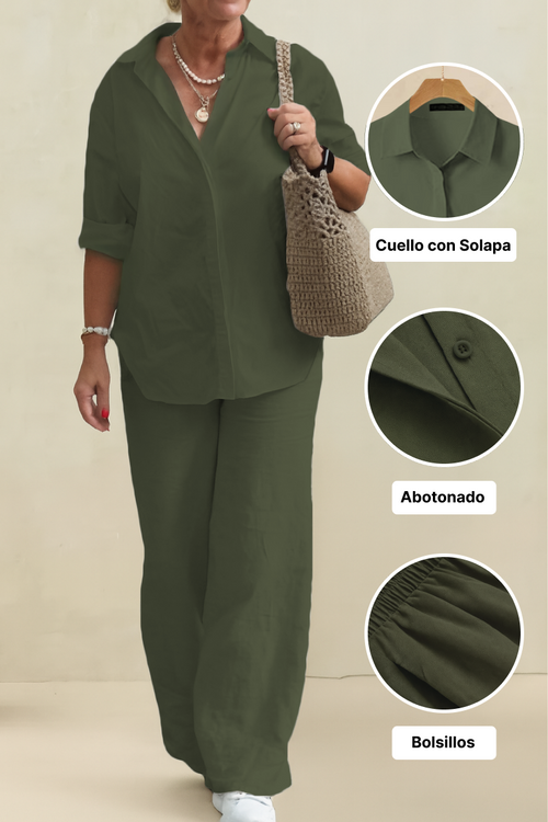 Conjunto de camisa oversize 100% algodón y pantalón de pata ancha