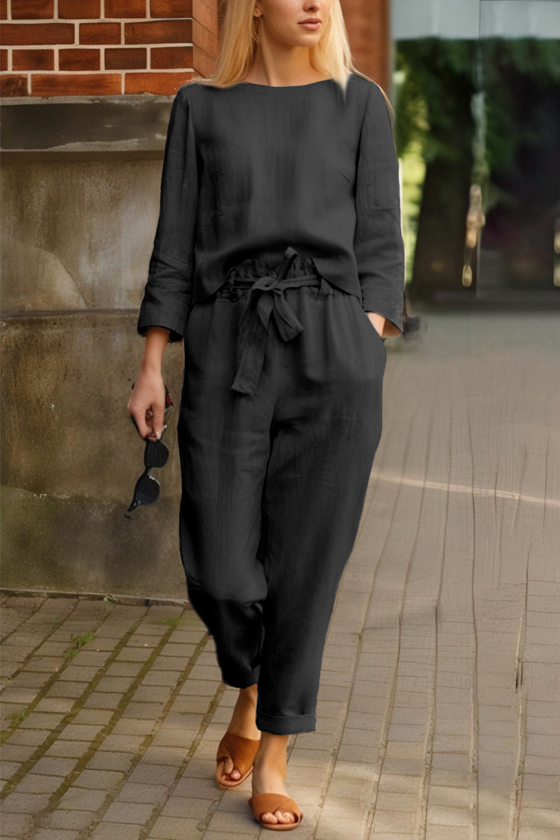 100% Conjunto de 2 Piezas Monocromo de Algodón y Lino