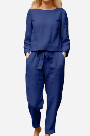 100% Conjunto de 2 Piezas Monocromo de Algodón y Lino