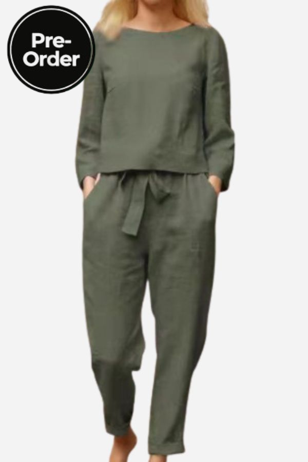 100% Conjunto de 2 Piezas Monocromo de Algodón y Lino