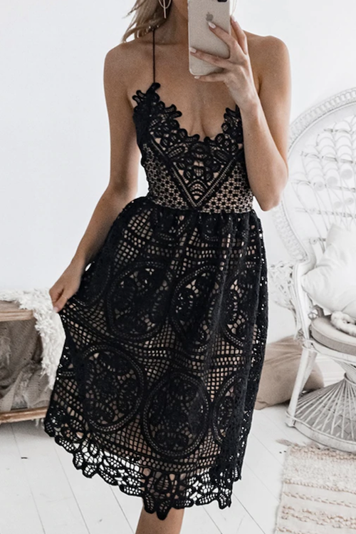 Vestido de Encaje Midi Espalda Descubierta