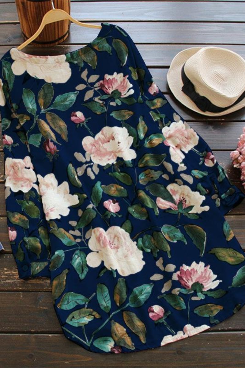 Vestido recto de lino con estampado floral