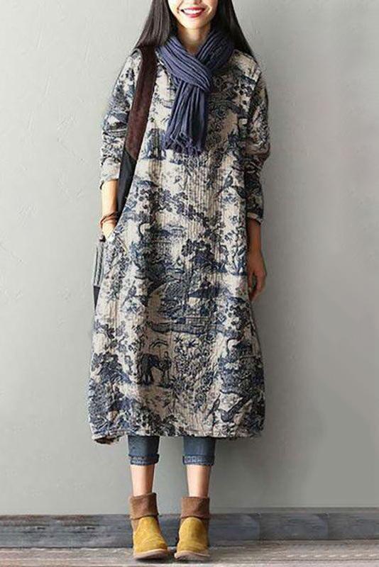 Vestido con Estampado de Porcelana Japones Azul