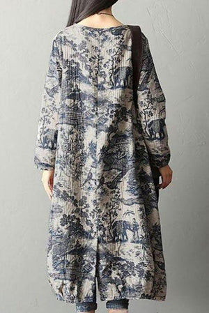 Vestido con Estampado de Porcelana Japones Azul