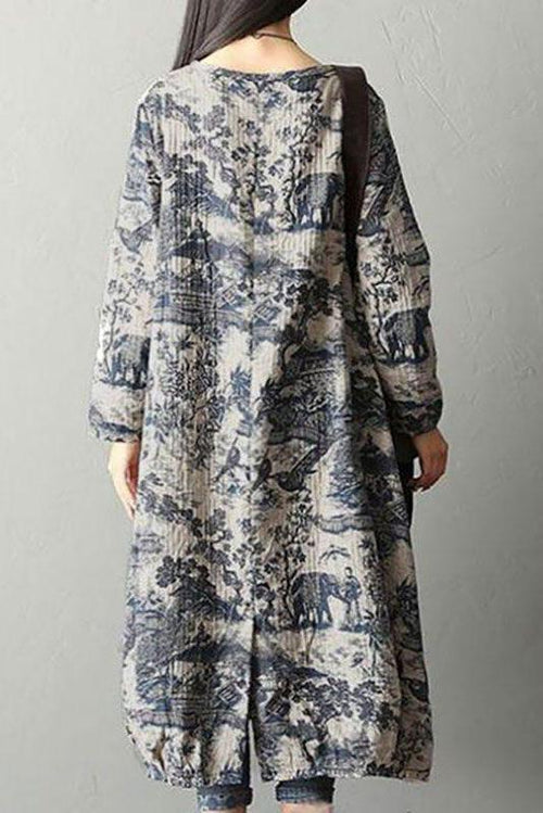 Vestido con Estampado de Porcelana Japones Azul