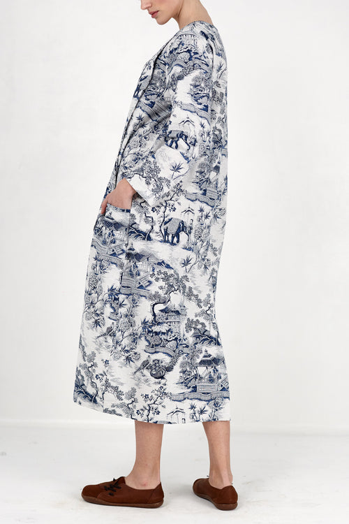Vestido con Estampado de Porcelana Japones Azul