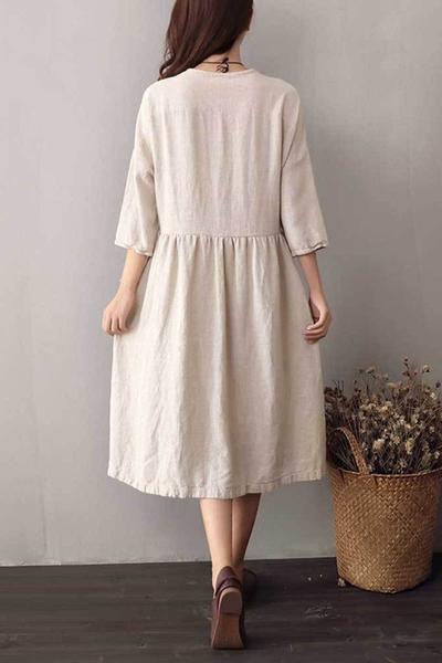 Vestido de Lino con Detalles de Botón