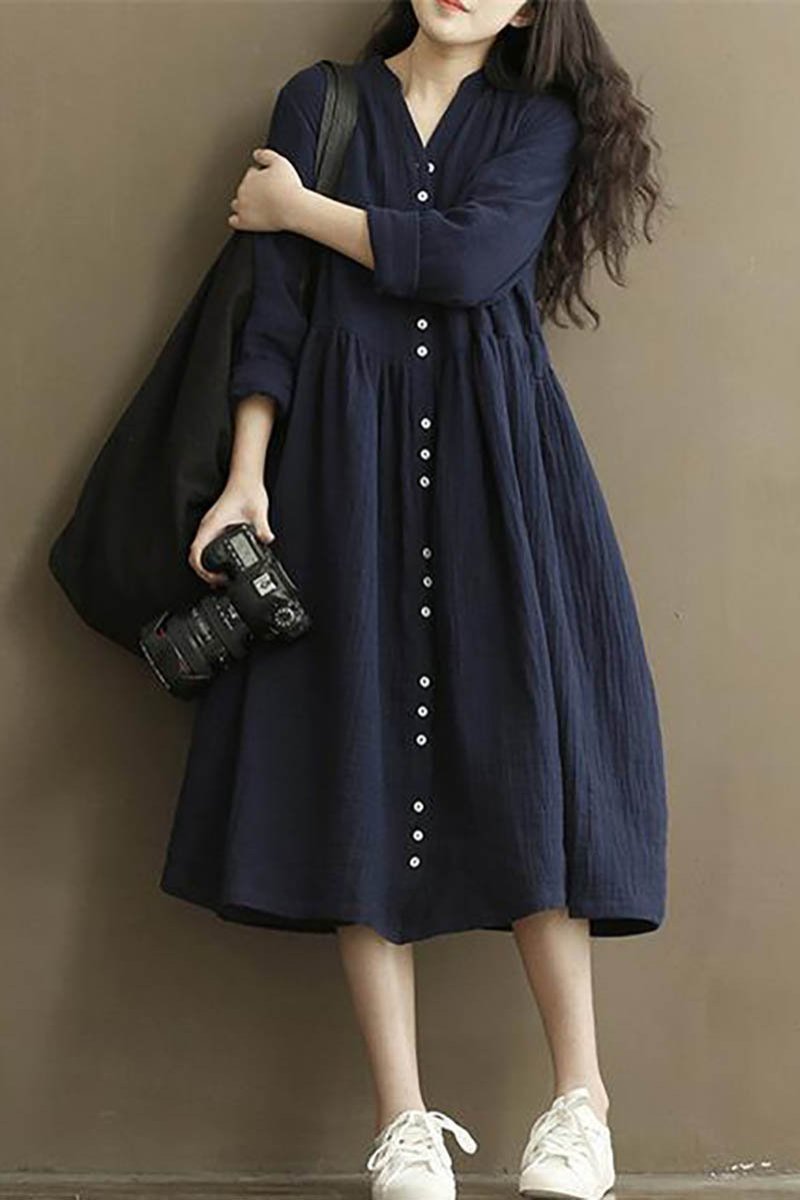 Vestido Largo con Botones Frontales