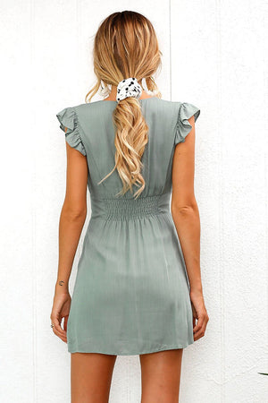 Vestido Minifalda con Botones y Manga Fruncida