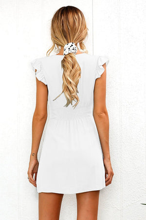 Vestido Minifalda con Botones y Manga Fruncida